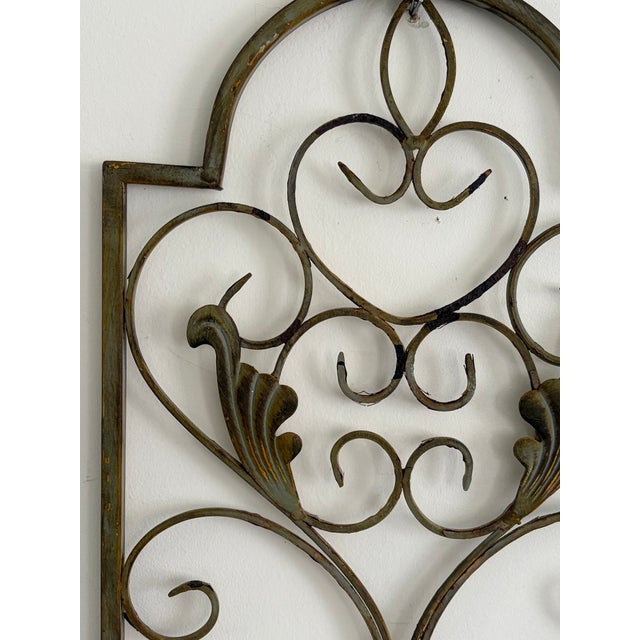 Vintage 36" Wrought Iron Scroll Wall Panel With Cast Leaf Accents For Sale In Orlando - Image 6 of 17
