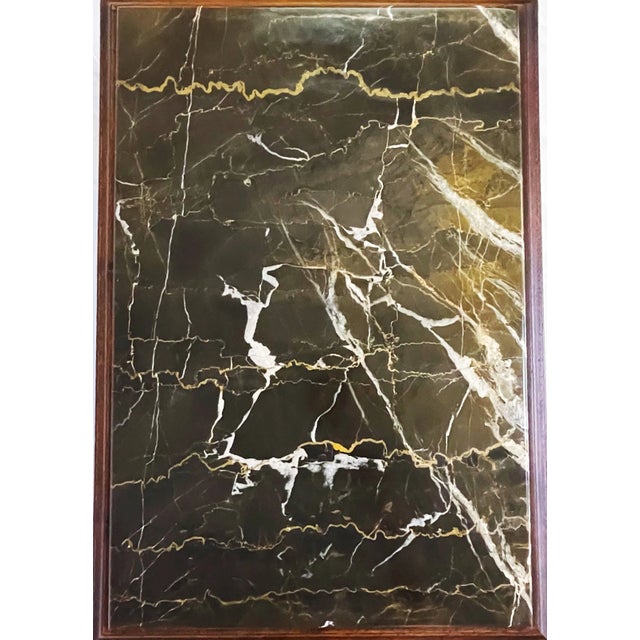 1940's Carved Lyre Leg With Eagle Details Side Table With Emperador Marble Top For Sale - Image 10 of 12