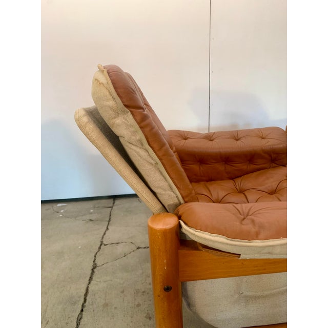 Tan 1980s Tan Leather "Irevik" Armchair and Ottoman Designed by Sture Eng and Kjell Nordin for Ikea For Sale - Image 8 of 17