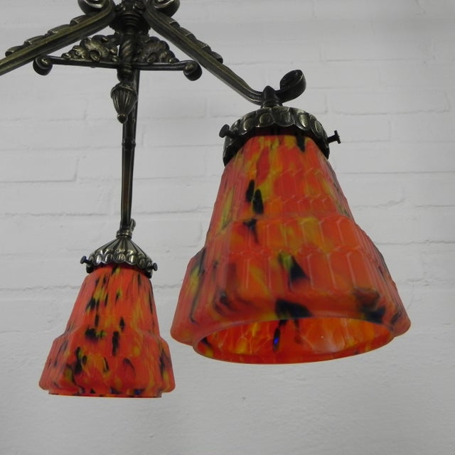 Art Deco Pendant Lamp with 3 Orange Glass Shades, 1930s For Sale - Image 15 of 18