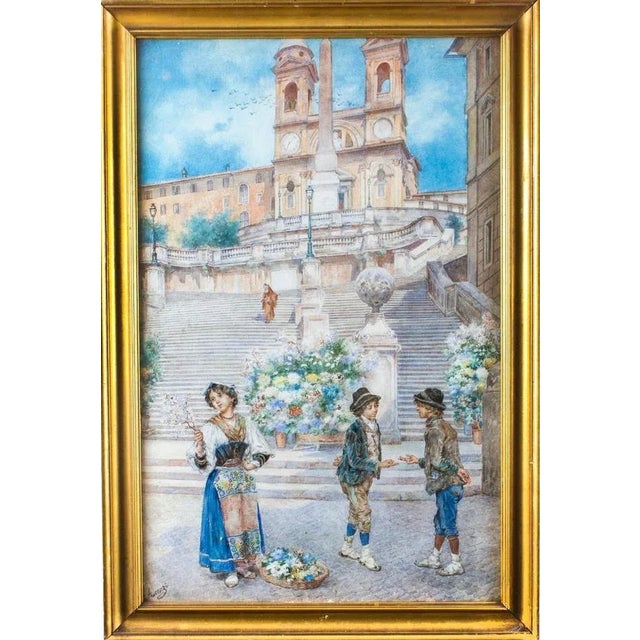 Ettore Ascenzi, The Spanish Steps, Rome, 19th Century, Watercolour, Framed For Sale - Image 13 of 13