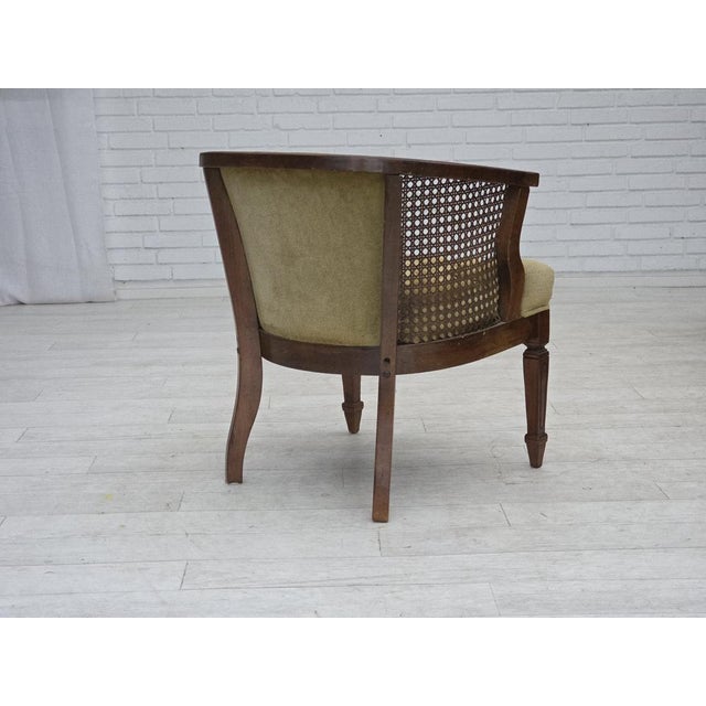 Green Danish Easy Chair in Velour, Mesh, and Oak, 1950s For Sale - Image 8 of 17