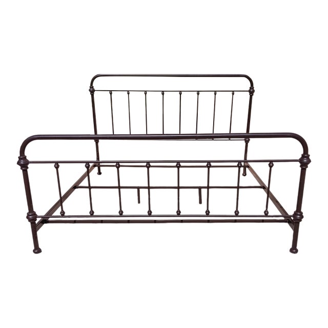 1990s King Size Headboard Footboard and Rails Black Metal Bed Frame For Sale