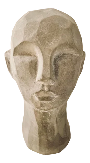 Modern Contemporary Faux Stone Gray Head Sculpture