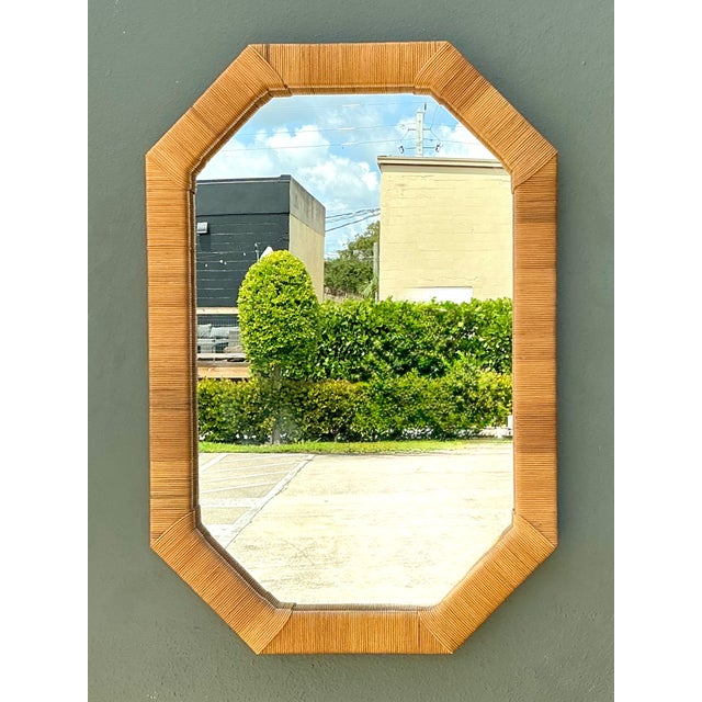 Vintage Octagonal Wrapped Rattan Frame Mirror For Sale - Image 9 of 15