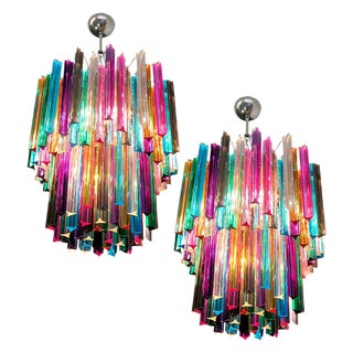 Multi-Color Triedri Chandeliers in Murano, 1970s, Set of 2 For Sale