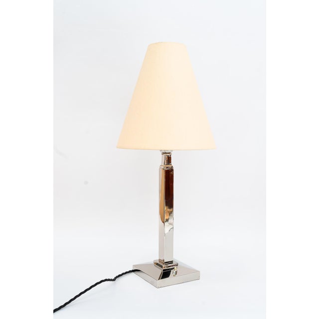 Nickel Table Lamp with Fabric Shade Vienna, Austria, 1920s For Sale - Image 3 of 18