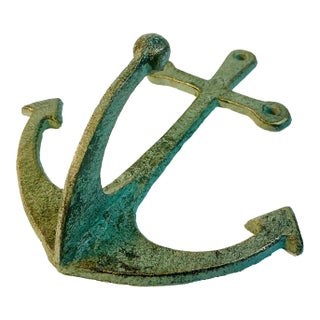 1970s Vintage Nautical Coastal Arts & Crafts Cast Iron Anchor Wall Hook For Sale