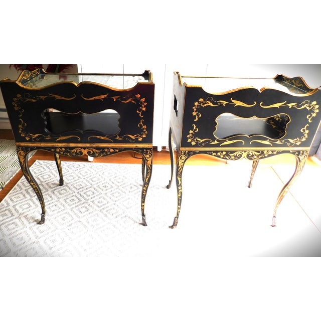 Chinoiserie Mercury Glass Side Black Lacquer Tables, European Crossroads, John Richard, a Pair For Sale In New York - Image 6 of 16