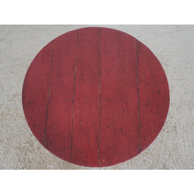 Traditional Round Red Painted Primitive Side Table For Sale - Image 3 of 12