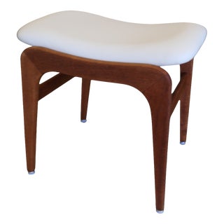 Vintage Stool in Linen-Colored Leather, 1960s For Sale