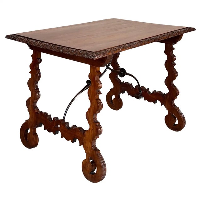 Side Table of Walnut With Carved Lyre Legs and Top, Spanish, 19th Century For Sale - Image 13 of 13