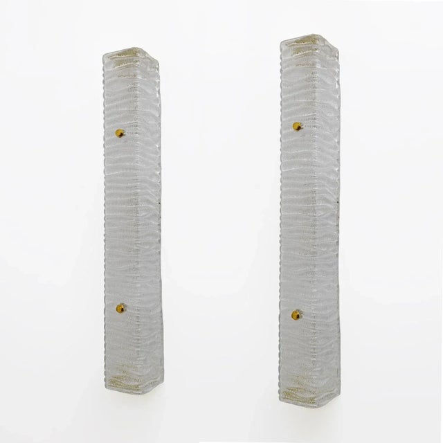 Art Deco Brass and Textured Murano Glass Sconces, Set of 2 For Sale - Image 6 of 10