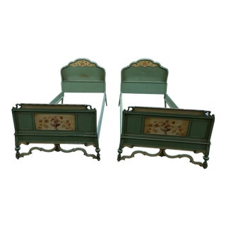 1920s's Traditional Berkey & Gay Green Wood Twin Beds - a Pair For Sale
