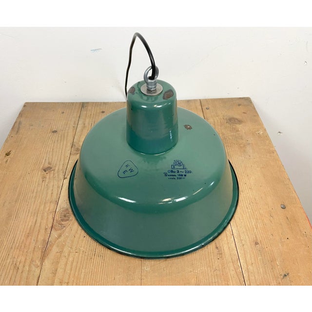 Green Industrial Green Enamel Pendant Lamp, 1960s For Sale - Image 8 of 13