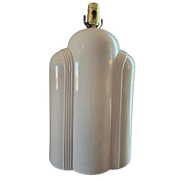 Ceramic Art Deco Cream Table Lamps - A Pair For Sale - Image 7 of 18