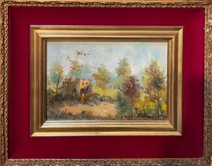 Russo, Rural Landscape, 20th Century, Oil Painting on Panel, Framed