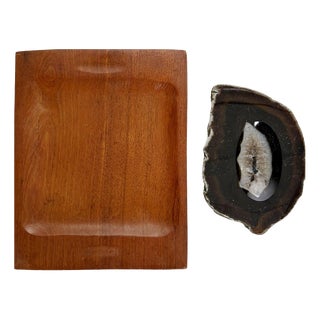 French Wooden and Marble Trinket Trays, Set of 2 For Sale