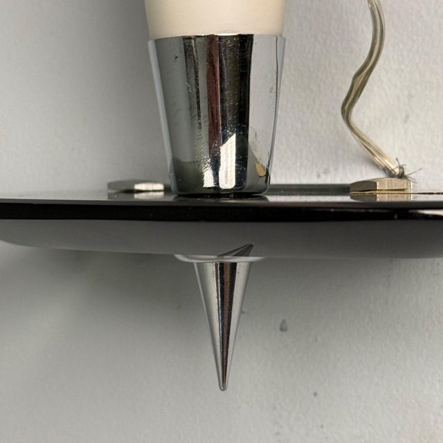 Fontana Arte Attr., Italian Mid-Century Modern, Wall Sconces, Chrome, Glass For Sale - Image 9 of 10