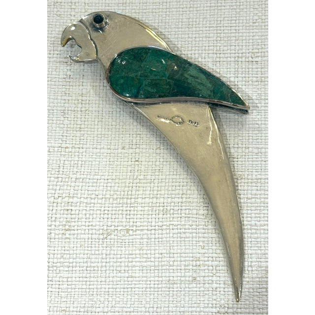 1980s Vintage Emilia Castillo Parrot Malachite Lapis Bottle Opener For Sale - Image 5 of 12