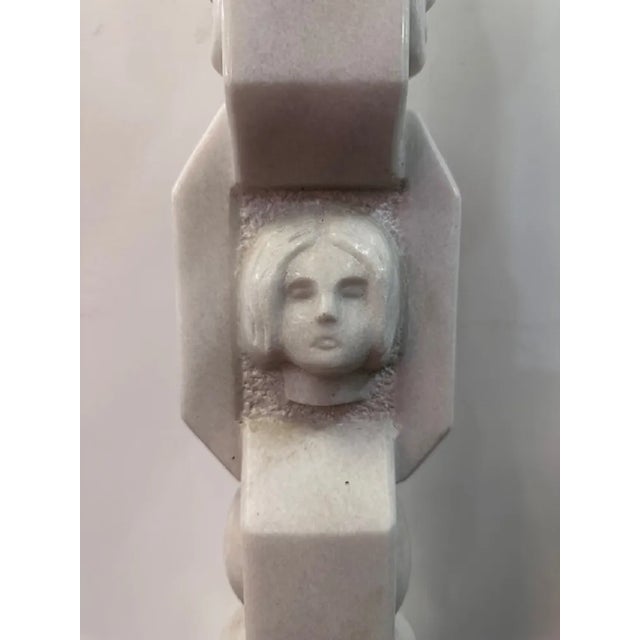 White Marble Totem on Pedestal with Signature For Sale - Image 6 of 13