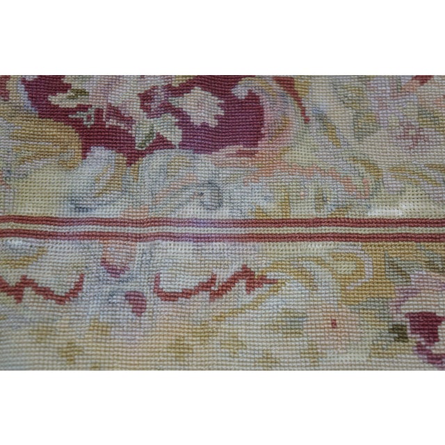 Vintage Floral Rose Needlepoint Textile Tapestry Area Rug 66" For Sale - Image 16 of 17