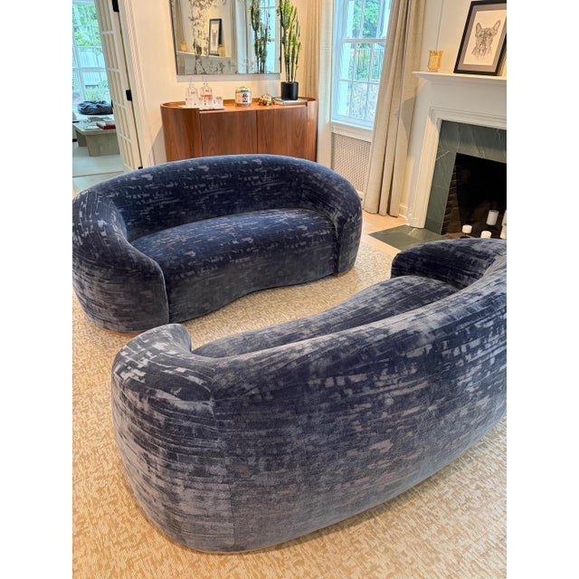 Brand New Elegant Blue Sofa These beautiful designer sofas feature a rich blue textured fabric, elegant exposed ash wood...