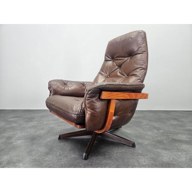 Vintage Swivel Chair in Leather and Wood from Göte Möbler, Sweden, 1960s For Sale - Image 10 of 15