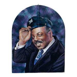 12' Foot Tall Oil on Canvas Portrait of Count Basie Light Up Folding Screen