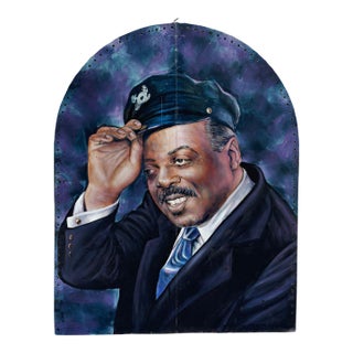 1980s 10' Foot Tall Oil on Canvas Portrait of Count Basie Light Up Folding Screen For Sale