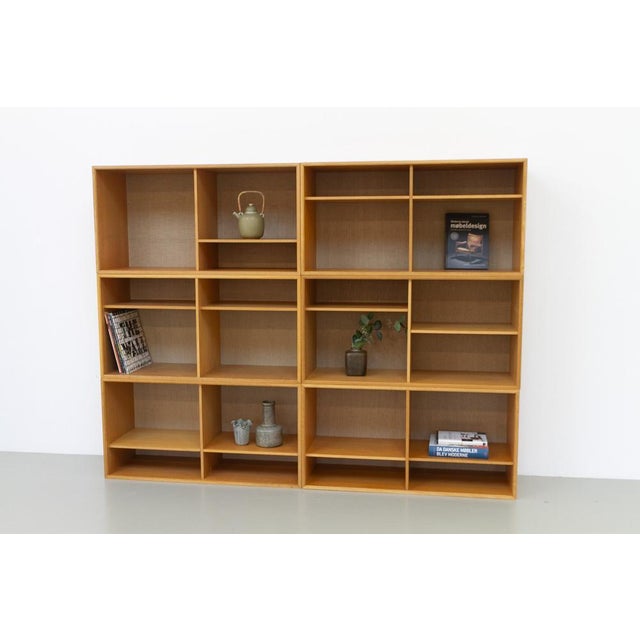 Wood Danish Modern Modular Oak and Hessian Bookcase from HG, 1970s, Set of 6 For Sale - Image 7 of 18