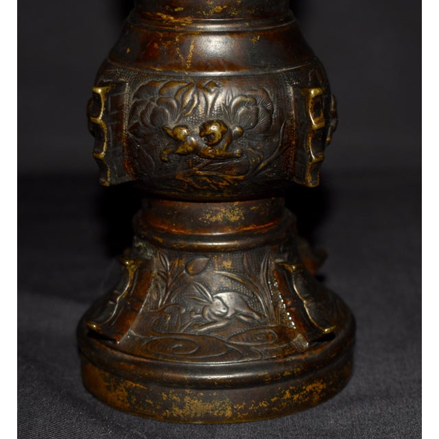 Antique Japanese Bronze Vessel/Vase W/Designs For Sale - Image 13 of 18