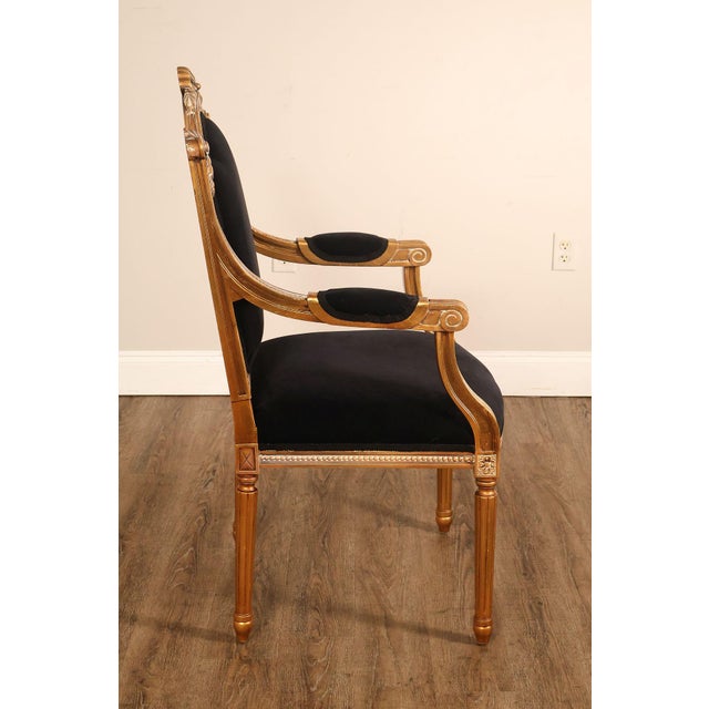 Louis XVI Style Giltwood Armchair With Black Upholstery For Sale - Image 15 of 18
