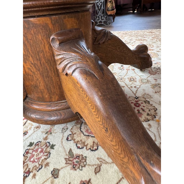 Brown Antique Oak Pedestal Table With Clawfeet For Sale - Image 8 of 14