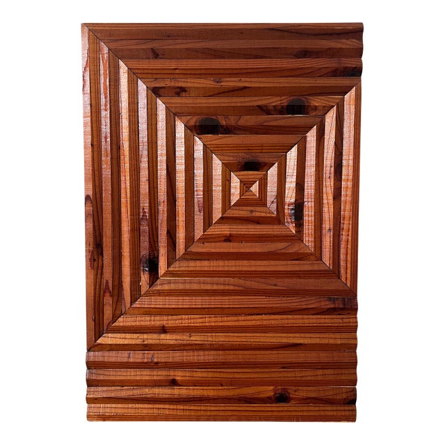 1970s Vintage Geometric Wood Wall Sculpture, Brutalist Relief Panel For Sale