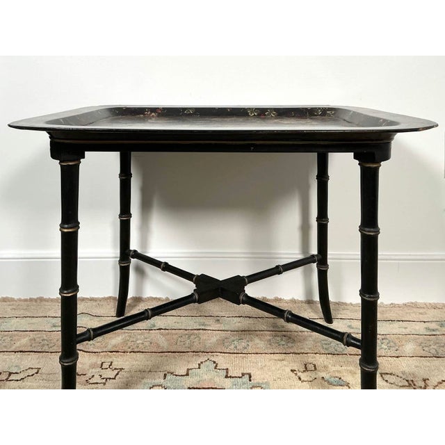 Antique English Paper Mâche Floral Tray Table For Sale - Image 4 of 11