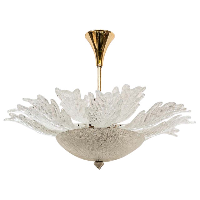 Ceiling Light Leaves Murano Glass Chandelier, 1940s For Sale
