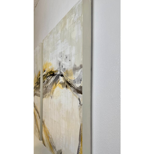 Abstract Yellow and Gray Acrylic on Canvas by Liz Jardine For Sale - Image 3 of 3