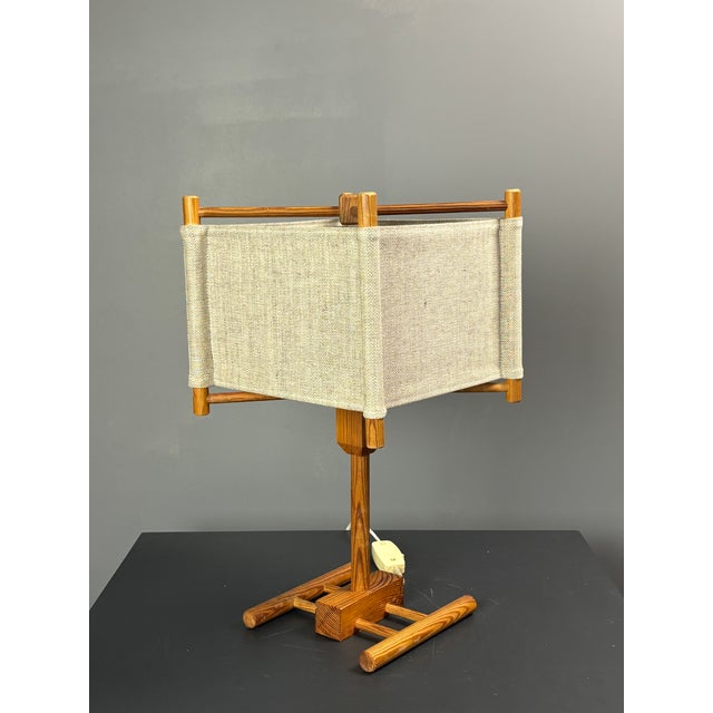 Mid-Century Modern Scandinavian Pine Table Lamp with Square Fabric Shade, 1970s For Sale - Image 13 of 15