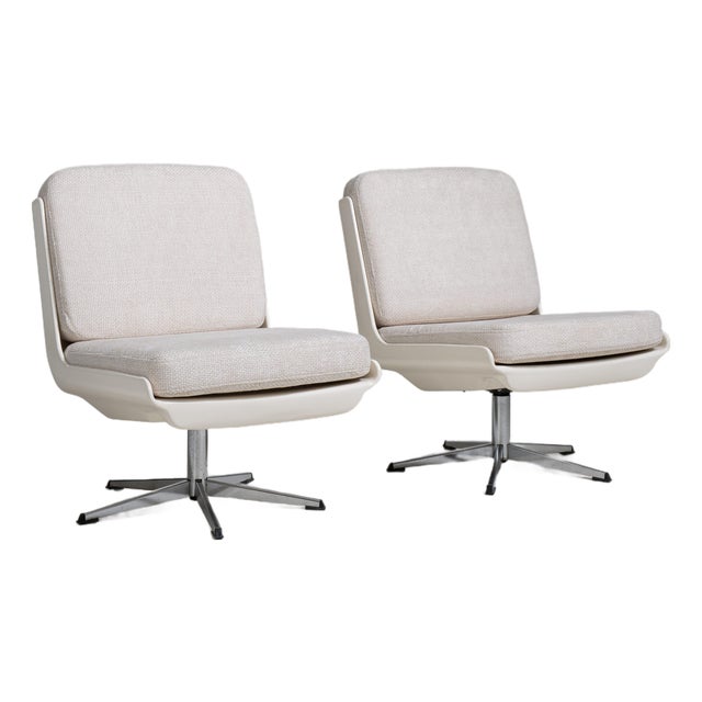 Pair of Variopur Space Age Upholstered Swivel Chairs, Cream, White, Germany, 1970s For Sale