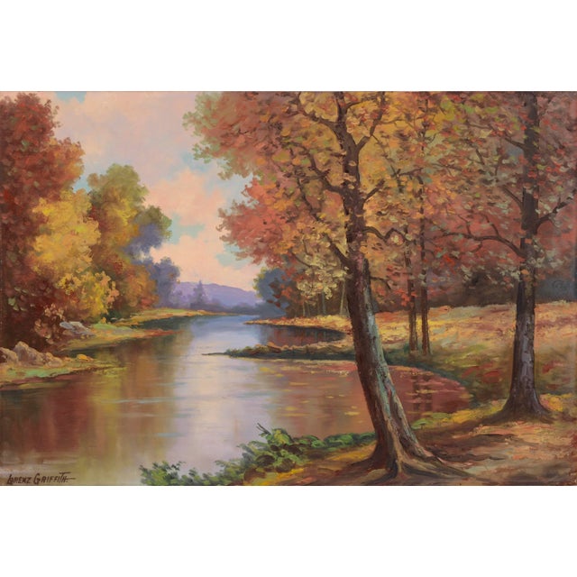Paper Mid Century Autumn Reflections Oil Paint Landscape by Lorenz E. Griffith For Sale - Image 7 of 7