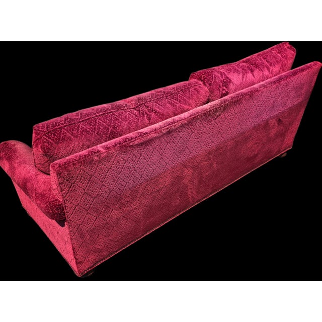 Ruby Red Theodore Alexander English Traditional Crimson Chenille Rolled-Arm Sofa With Nailhead Trim For Sale - Image 8 of 12