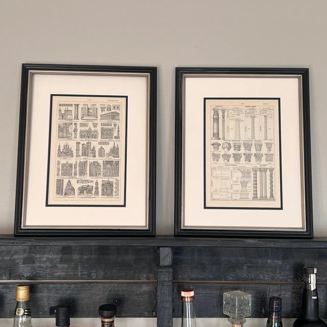 Illustration Antique Architectural Framed Prints -Set of 2 - Authentic 1923 Prints For Sale - Image 3 of 7