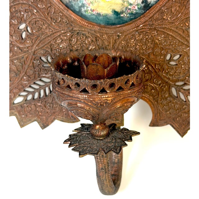 Pair Orientalist Bronze Palmette Candle Sconces Limoges Enamel Bather Plaques For Sale - Image 13 of 15