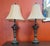 Table Lamps, 3-Way lighting with Fabric Shades - a pair Matching pair of elegant painted resin and metal table lamps with...