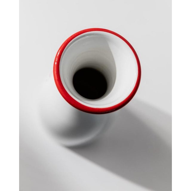 Italian Handmade White Ceramic Jug with Red Rim and Details, 1970s For Sale - Image 10 of 11