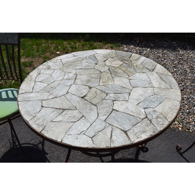 Vintage Stone Mosaic Top Patio Table & 2 Chairs Chairish