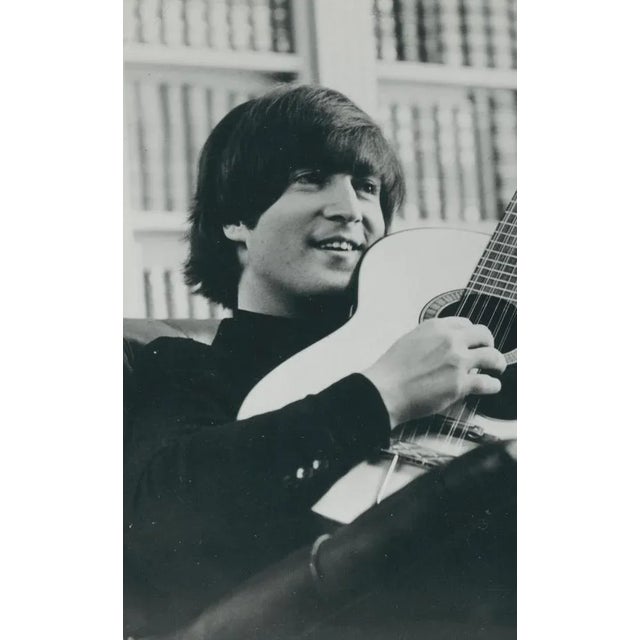 John Lennon with Guitar, 1970s, Black and White Photograph For Sale - Image 3 of 5