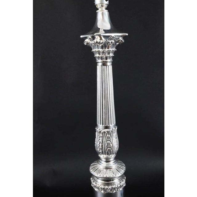 Metal Antique Silver-Plated Corinthian Column Table Lamps, 1890s, Set of 2 For Sale - Image 7 of 12