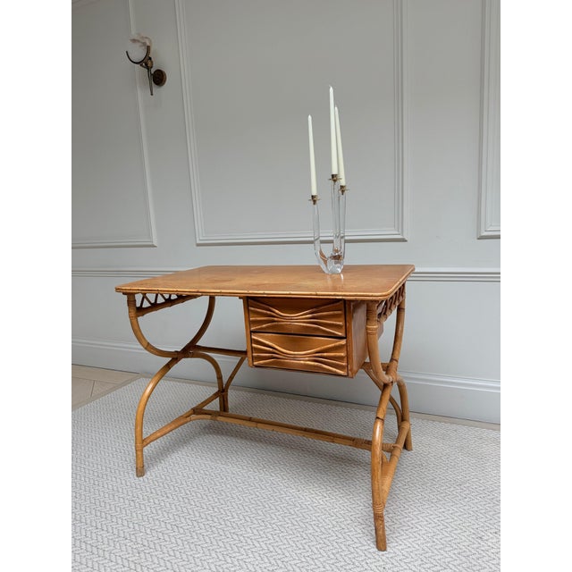 1970s Mid-Century Italian Bamboo and Rattan Writing Desk, 1970s For Sale - Image 5 of 10